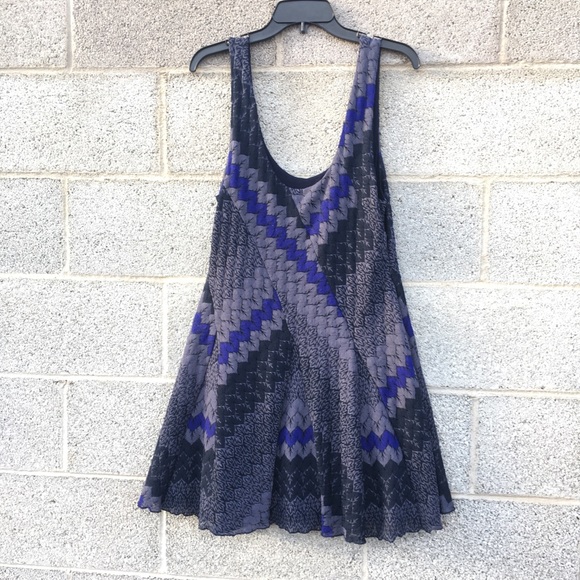 Free People My One & Only Swing Mini Festival Tank Dress Blue Boho Rock Large - Picture 4 of 14